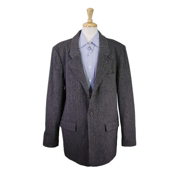 LL Bean Blue Gray Herringbone Tweed Shetland Wool Overcoat Coat 44 Tall - Picture 1 of 8